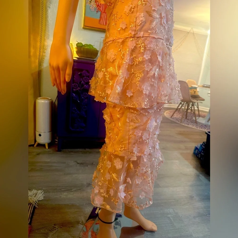 ASOS light pink/nude dainty flower cut out sheer dress sz 4 - NWT
